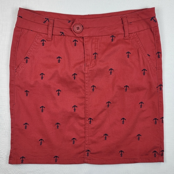 British Khaki Dresses & Skirts - British Khaki SKIRT Womens Size 2 Red w Navy Blue Embroidered Anchors Nautical